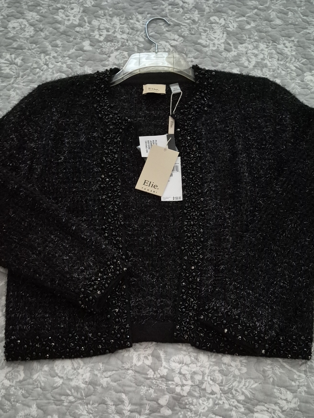 Elie Tahari Black Beaded Open-Front Women's Cardigan